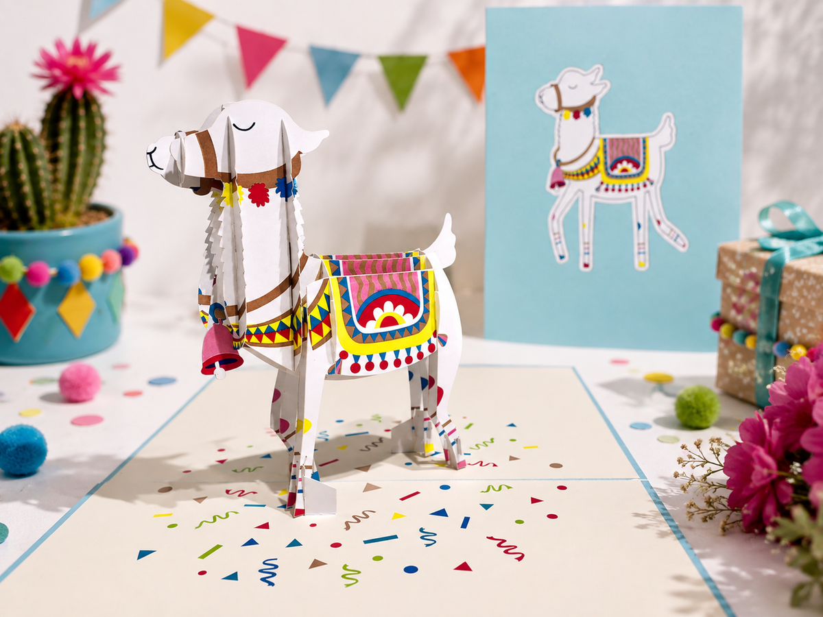 Baby Blue LLAMA Origami Pop Cards 3D Pop Up Greeting Card Happy Birthday Thank You Handmade Gift Thinking of You Blank Card for Any Occasion Happy Mother's Day Australiana Celebrate the Beauty of Animals Perfect Gift for Baby