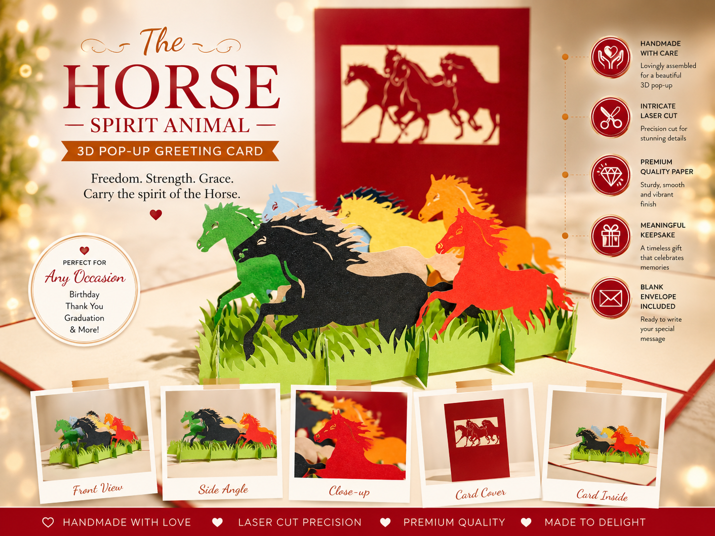 The Horse Spirit Animal Origami Pop Cards 3D Pop Up Greeting Card Happy Birthday Thank You Handmade Gift Thinking of You Blank Card for Any Occasion Happy Mother's Day Happy Father's Australiana Celebrate the Beauty