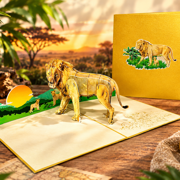 Lion - The King of the Jungle - Super Star Leo Origami Pop Cards 3D Pop Up Greeting Card Happy Birthday Thank You Handmade Gift Thinking of You Blank Card for Any Occasion Happy Mother's Day Happy Father's Australiana Celebrate the Beauty of Flower