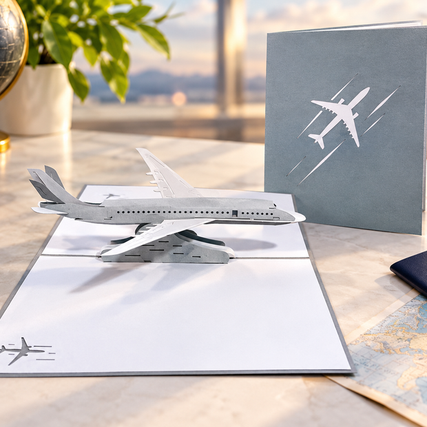 Super Cool Silver Grey Airplane Card Origami Pop Cards 3D Pop Up Greeting Card Thank You Handmade Gift Thinking of You Blank Card for Happy Birthday Occasion Australiana Celebrate the Beauty and Happiness During Special Day Best Wishes Gift