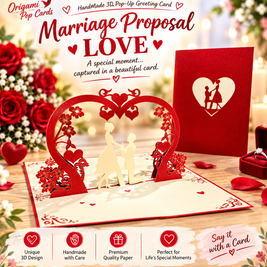 Marriage Engagement Proposal LOVE 12x17cm 3D POP UP GREETING CARD - Created by Origami Pop Cards Australian Design & Handmade 3D Pop Up Magical Paper Cards, Love Heart Fell and Romantic Handmade Pop Up Cards Happy Valentine's Day Celebrate