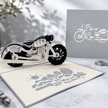 Silver Grey Black Classic Motorbike - Perfect for Happy Father's Day Origami Pop Cards 3D Pop Up Greeting Card Celebrate Happy Birthday Thank You Handmade Best Wishes Gift Thinking of You Blank Card for Any Occasion Happy Mother's Day Australiana