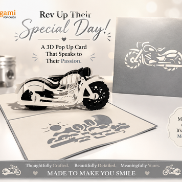 Silver Grey Black Classic Motorbike - Perfect for Happy Father's Day Origami Pop Cards 3D Pop Up Greeting Card Celebrate Happy Birthday Thank You Handmade Best Wishes Gift Thinking of You Blank Card for Any Occasion Happy Mother's Day Australiana