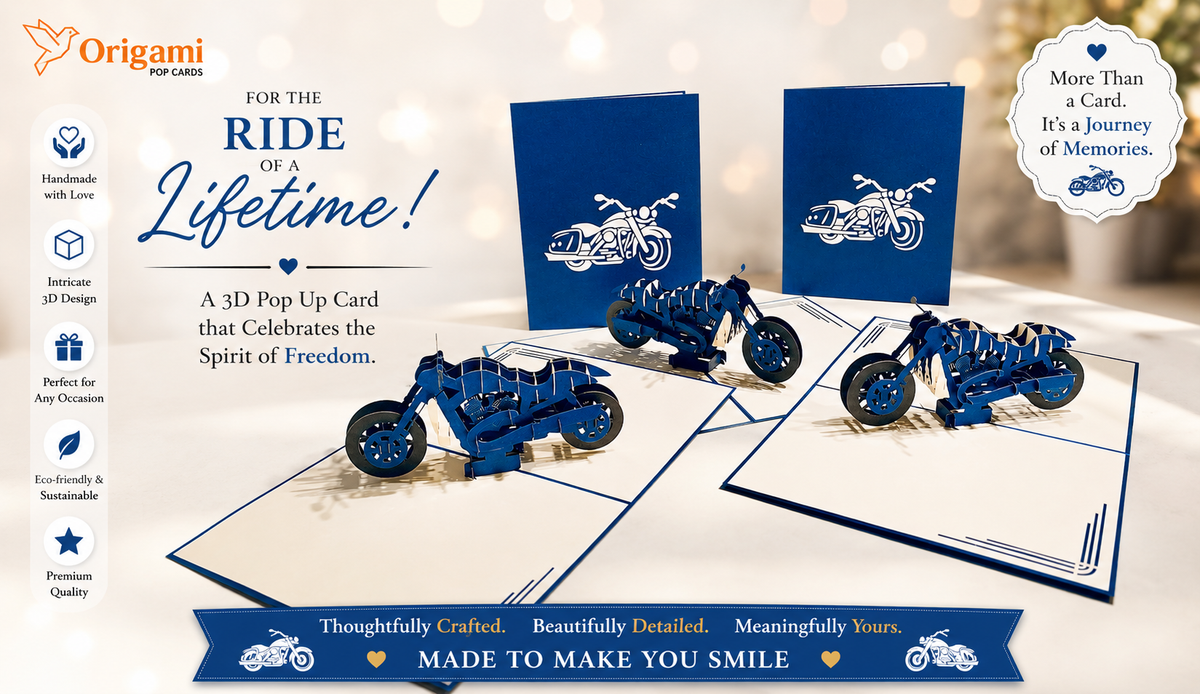 Royal Blue Motorbike - Perfect for Happy Father's Day Origami Pop Cards 3D Pop Up Greeting Card Celebrate Happy Birthday Thank You Handmade Best Wishes Gift Thinking of You Blank Card for Any Occasion Happy Mother's Day Australiana