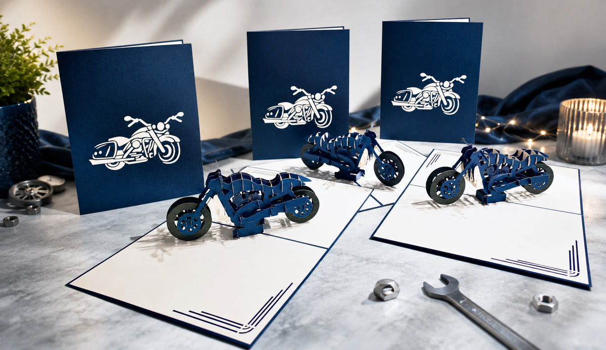 Royal Blue Motorbike - Perfect for Happy Father's Day Origami Pop Cards 3D Pop Up Greeting Card Celebrate Happy Birthday Thank You Handmade Best Wishes Gift Thinking of You Blank Card for Any Occasion Happy Mother's Day Australiana