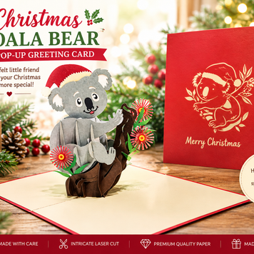 Aussie Christmas Santa Koala Christmas Unique Wild Animals of Australia Origami Pop Cards 3D Pop Up Greeting Card Christmas Thank You Handmade Best Wishes Happy Holidays Celebrate the Special Day Moment with Family and Friends