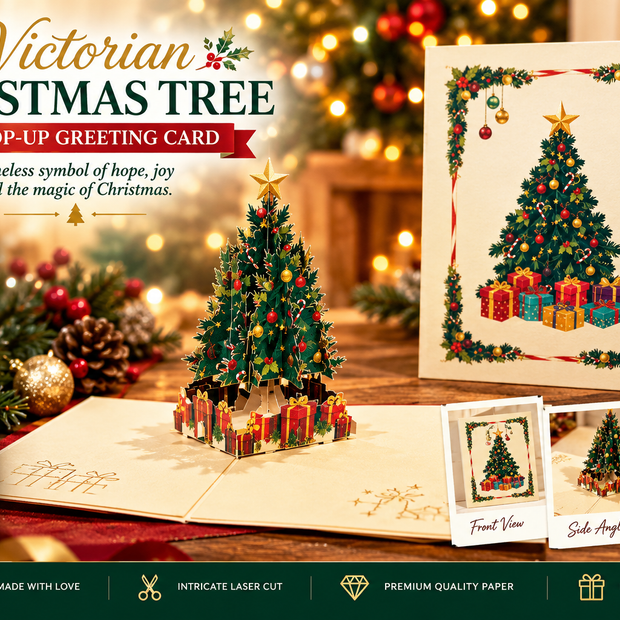 Metallic Victorian Classic Style Christmas Tree Origami Pop Cards 3D Pop Up Greeting Card Merry Christmas Thank You Handmade Best Wishes Blank Card Gift Happy Holidays Celebrate the Special Day Party