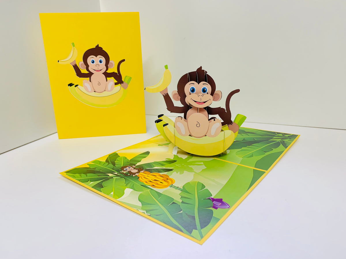 Cheeky Monkey Go Bananas - Perfect for Father's Day or Special Birthday Event Origami Pop Cards 3D Pop Up Greeting Card Happy Birthday Handmade Gift Thinking of You Blank Card for Any Occasion Happy Father's Australiana Celebrate the Beauty