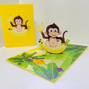 Cheeky Monkey Go Bananas - Perfect for Father's Day or Special Birthday Event Origami Pop Cards 3D Pop Up Greeting Card Happy Birthday Handmade Gift Thinking of You Blank Card for Any Occasion Happy Father's Australiana Celebrate the Beauty