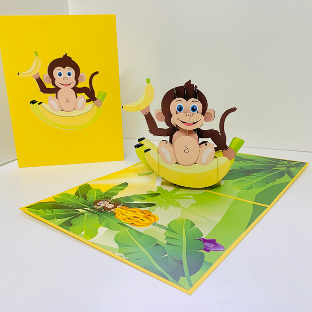 Cheeky Monkey Go Bananas - Perfect for Father's Day or Special Birthday Event Origami Pop Cards 3D Pop Up Greeting Card Happy Birthday Handmade Gift Thinking of You Blank Card for Any Occasion Happy Father's Australiana Celebrate the Beauty