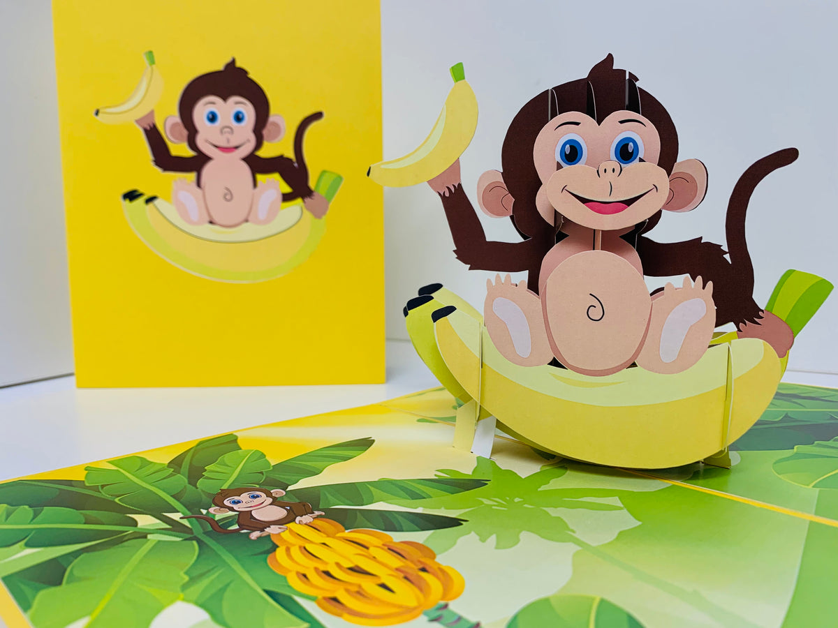 Cheeky Monkey Go Bananas - Perfect for Father's Day or Special Birthday Event Origami Pop Cards 3D Pop Up Greeting Card Happy Birthday Handmade Gift Thinking of You Blank Card for Any Occasion Happy Father's Australiana Celebrate the Beauty