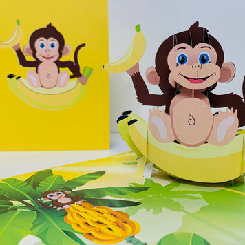 Cheeky Monkey Go Bananas - Perfect for Father's Day or Special Birthday Event Origami Pop Cards 3D Pop Up Greeting Card Happy Birthday Handmade Gift Thinking of You Blank Card for Any Occasion Happy Father's Australiana Celebrate the Beauty