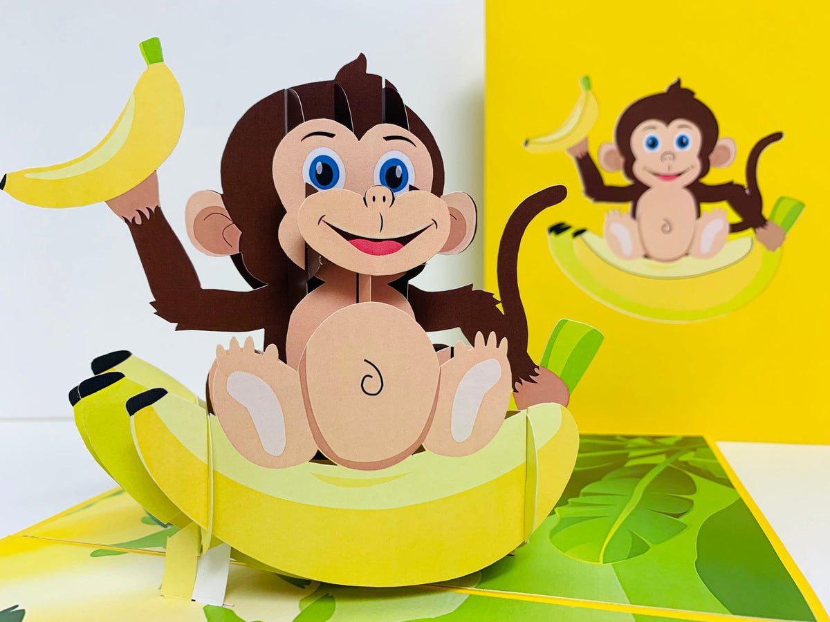 Cheeky Monkey Go Bananas - Perfect for Father's Day or Special Birthday Event Origami Pop Cards 3D Pop Up Greeting Card Happy Birthday Handmade Gift Thinking of You Blank Card for Any Occasion Happy Father's Australiana Celebrate the Beauty