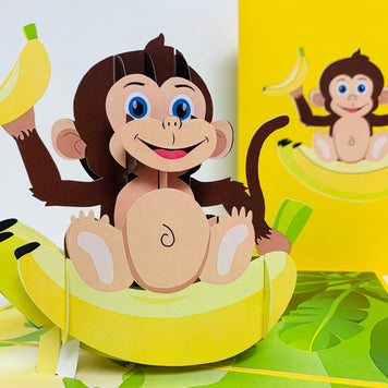 Cheeky Monkey Go Bananas - Perfect for Father's Day or Special Birthday Event Origami Pop Cards 3D Pop Up Greeting Card Happy Birthday Handmade Gift Thinking of You Blank Card for Any Occasion Happy Father's Australiana Celebrate the Beauty