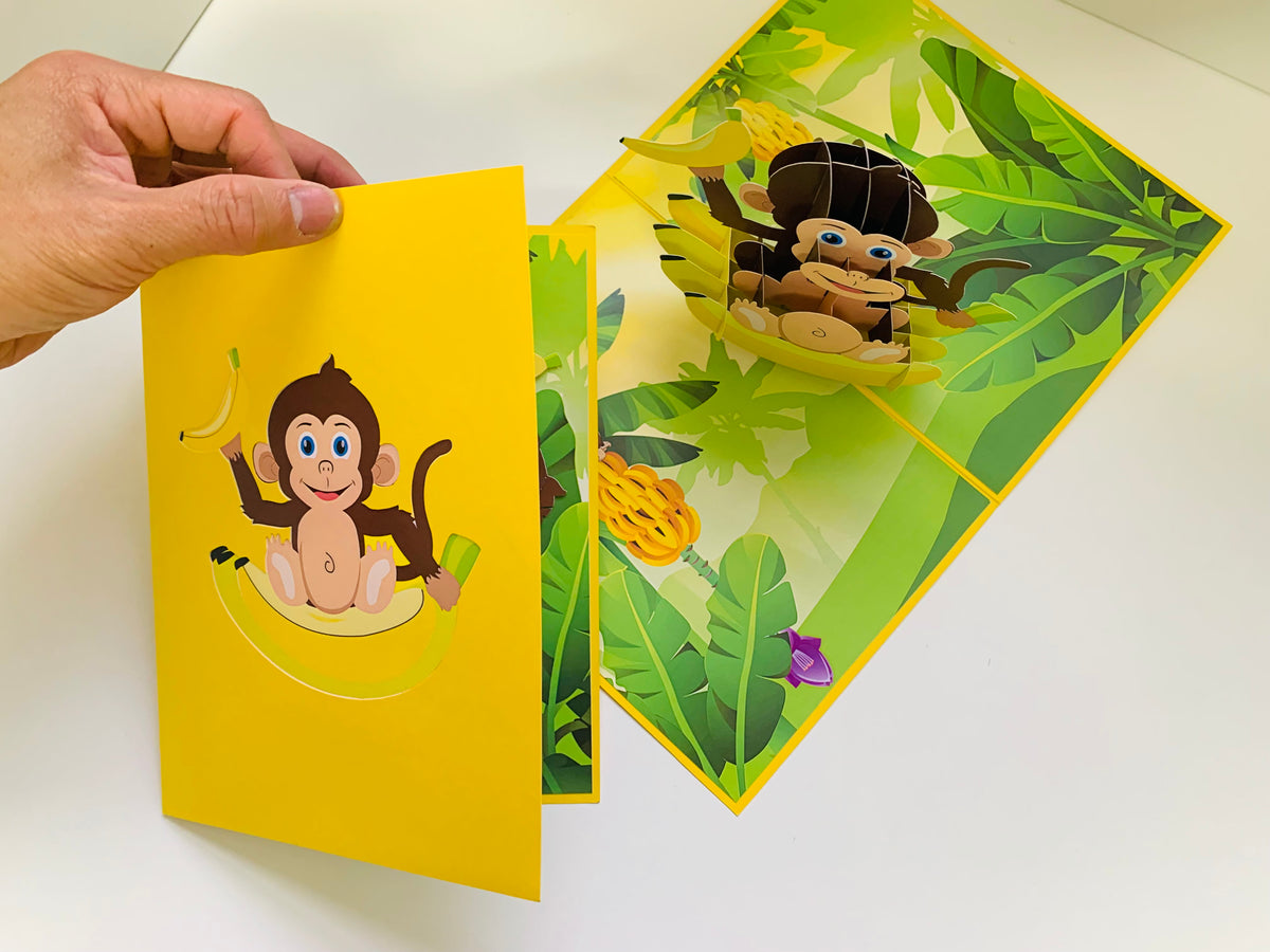 Cheeky Monkey Go Bananas - Perfect for Father's Day or Special Birthday Event Origami Pop Cards 3D Pop Up Greeting Card Happy Birthday Handmade Gift Thinking of You Blank Card for Any Occasion Happy Father's Australiana Celebrate the Beauty