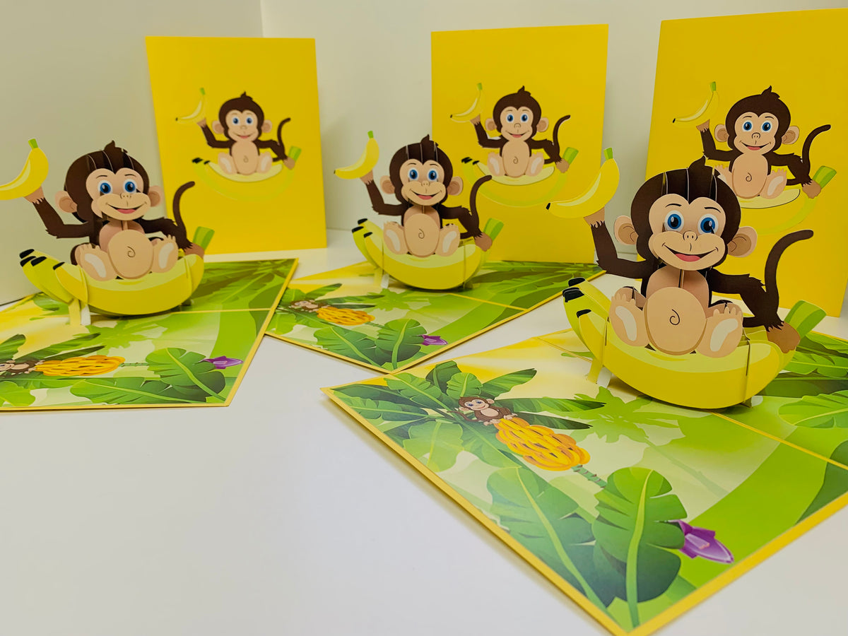 Cheeky Monkey Go Bananas - Perfect for Father's Day or Special Birthday Event Origami Pop Cards 3D Pop Up Greeting Card Happy Birthday Handmade Gift Thinking of You Blank Card for Any Occasion Happy Father's Australiana Celebrate the Beauty