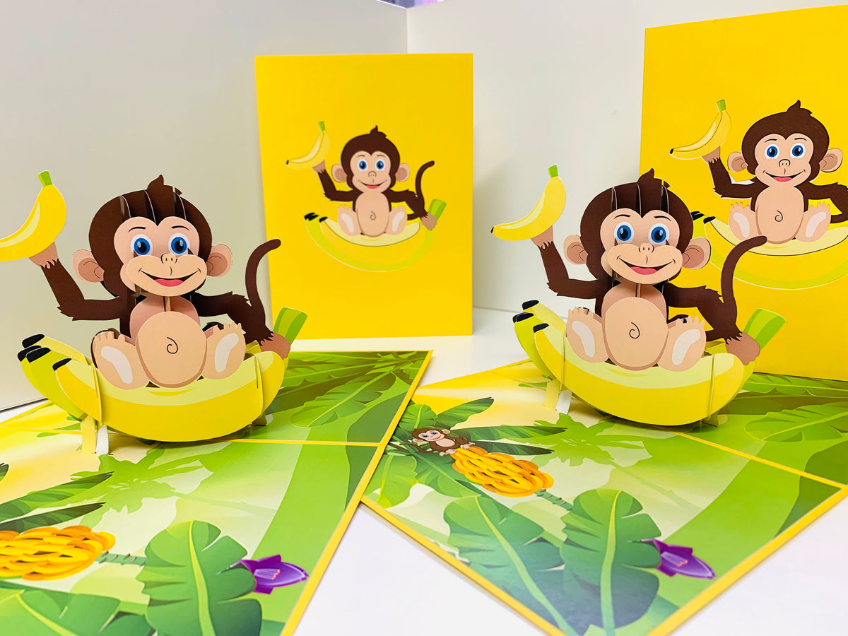 Cheeky Monkey Go Bananas - Perfect for Father's Day or Special Birthday Event Origami Pop Cards 3D Pop Up Greeting Card Happy Birthday Handmade Gift Thinking of You Blank Card for Any Occasion Happy Father's Australiana Celebrate the Beauty