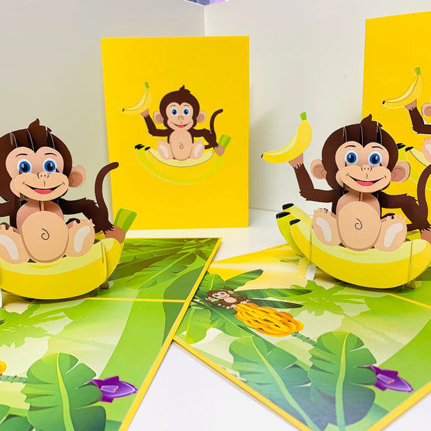 Cheeky Monkey Go Bananas - Perfect for Father's Day or Special Birthday Event Origami Pop Cards 3D Pop Up Greeting Card Happy Birthday Handmade Gift Thinking of You Blank Card for Any Occasion Happy Father's Australiana Celebrate the Beauty