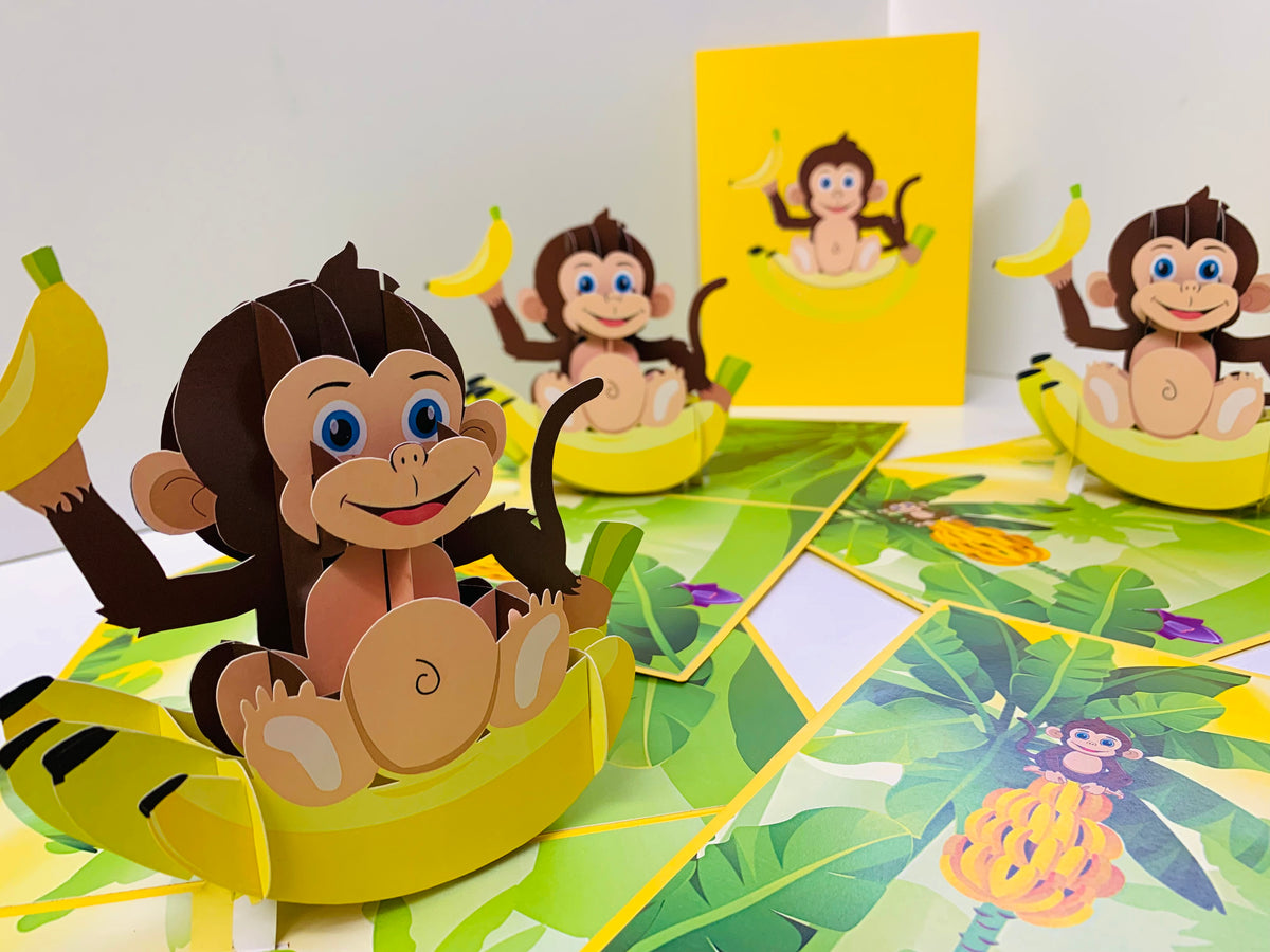 Cheeky Monkey Go Bananas - Perfect for Father's Day or Special Birthday Event Origami Pop Cards 3D Pop Up Greeting Card Happy Birthday Handmade Gift Thinking of You Blank Card for Any Occasion Happy Father's Australiana Celebrate the Beauty