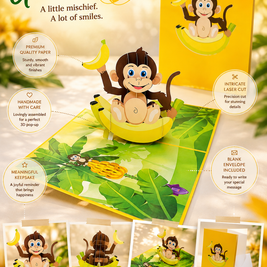 Cheeky Monkey Go Bananas - Perfect for Father's Day or Special Birthday Event Origami Pop Cards 3D Pop Up Greeting Card Happy Birthday Handmade Gift Thinking of You Blank Card for Any Occasion Happy Father's Australiana Celebrate the Beauty