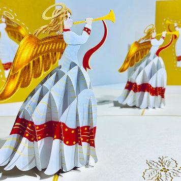 Christmas Angel Blowing Trumpet in Gold Origami Pop Cards 3D Pop Up Greeting Card Merry Christmas Thank You Handmade Best Wishes Blank Card Gift Happy Holidays Celebrate the Special Day Moment with Family and Friends Holy