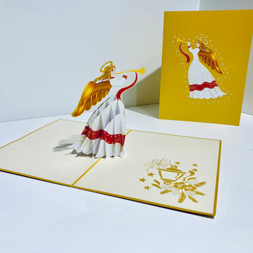 Christmas Angel Blowing Trumpet in Gold Origami Pop Cards 3D Pop Up Greeting Card Merry Christmas Thank You Handmade Best Wishes Blank Card Gift Happy Holidays Celebrate the Special Day Moment with Family and Friends Holy
