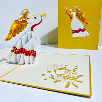 Christmas Angel Blowing Trumpet in Gold Origami Pop Cards 3D Pop Up Greeting Card Merry Christmas Thank You Handmade Best Wishes Blank Card Gift Happy Holidays Celebrate the Special Day Moment with Family and Friends Holy