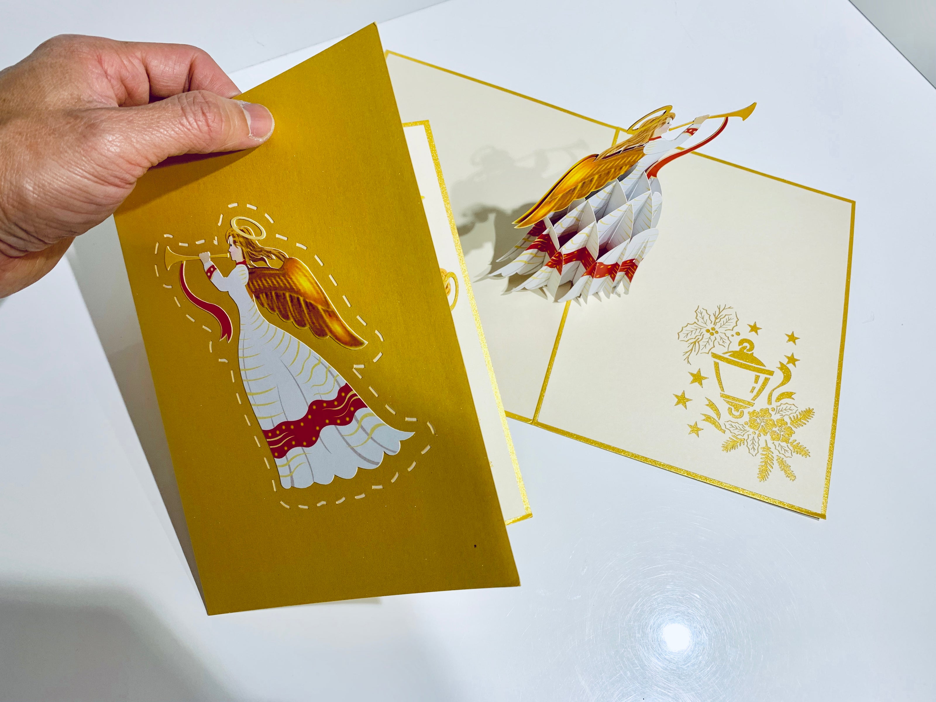 Christmas Angel Blowing Trumpet in Gold Origami Pop Cards 3D Pop Up Greeting Card Merry Christmas Thank You Handmade Best Wishes Blank Card Gift Happy Holidays Celebrate the Special Day Moment with Family and Friends Holy