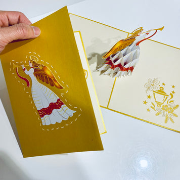 Christmas Angel Blowing Trumpet in Gold Origami Pop Cards 3D Pop Up Greeting Card Merry Christmas Thank You Handmade Best Wishes Blank Card Gift Happy Holidays Celebrate the Special Day Moment with Family and Friends Holy
