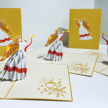 Christmas Angel Blowing Trumpet in Gold Origami Pop Cards 3D Pop Up Greeting Card Merry Christmas Thank You Handmade Best Wishes Blank Card Gift Happy Holidays Celebrate the Special Day Moment with Family and Friends Holy