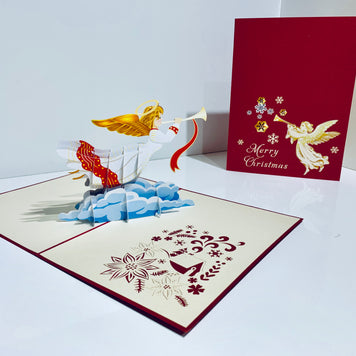 Christmas Angel Blowing Trumpet in Red Origami Pop Cards 3D Pop Up Greeting Card Merry Christmas Thank You Handmade Best Wishes Blank Card Gift Happy Holidays Celebrate the Special Day Moment with Family and Friends Holy