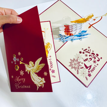 Christmas Angel Blowing Trumpet in Red Origami Pop Cards 3D Pop Up Greeting Card Merry Christmas Thank You Handmade Best Wishes Blank Card Gift Happy Holidays Celebrate the Special Day Moment with Family and Friends Holy