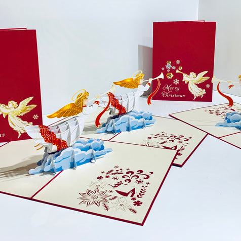 Christmas Angel Blowing Trumpet in Red Origami Pop Cards 3D Pop Up Greeting Card Merry Christmas Thank You Handmade Best Wishes Blank Card Gift Happy Holidays Celebrate the Special Day Moment with Family and Friends Holy