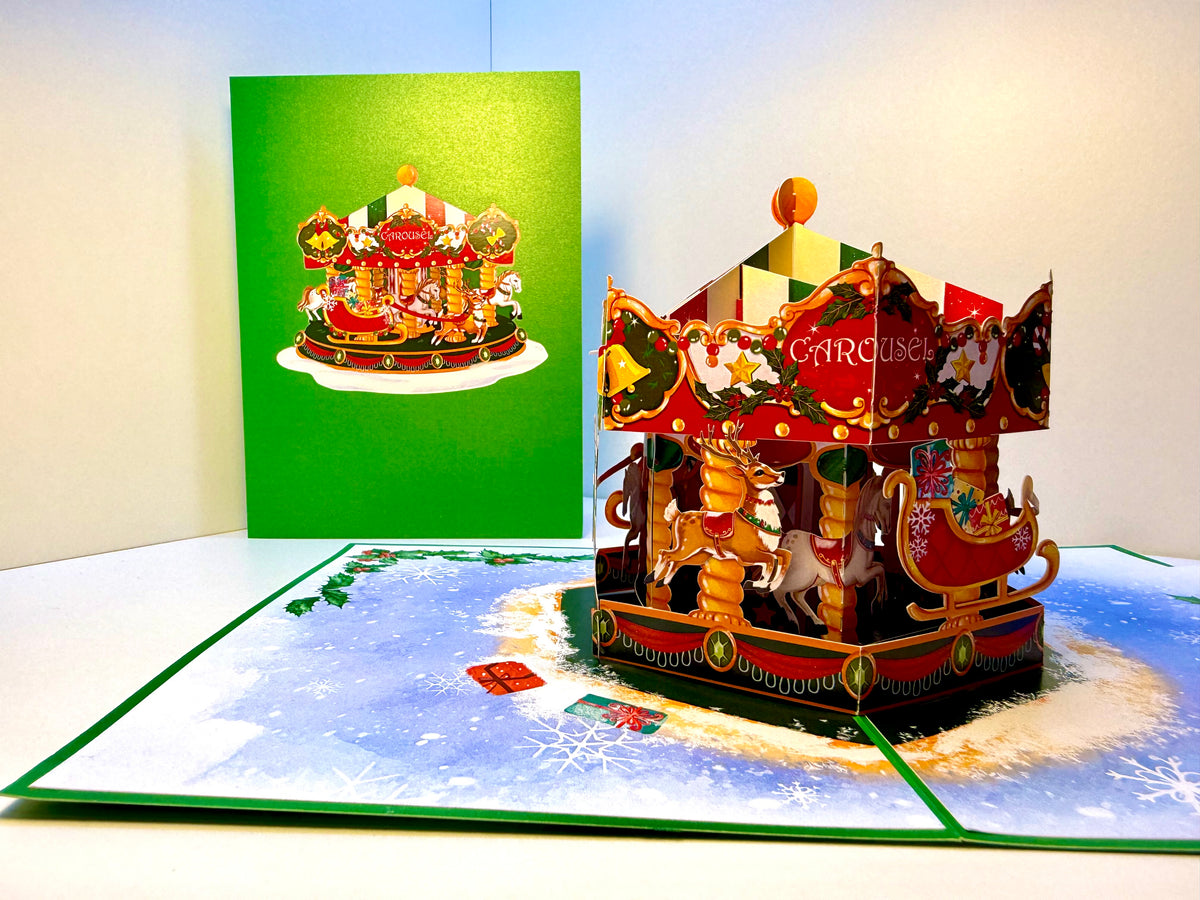 🎄 Christmas Carousel 3D Pop-Up Greeting Card – Perfect Gift for Merry-Go-Round Lovers 🎄 Origami Pop Cards 3D Pop Up Greeting Card Merry Christmas Thank You Handmade Best Wishes Blank Card Gift Happy Holidays Celebrate the Special Day