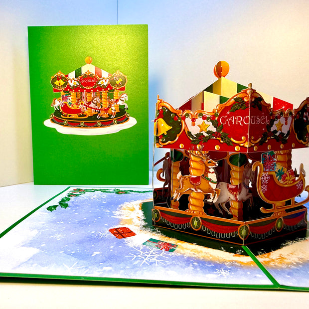 🎄 Christmas Carousel 3D Pop-Up Greeting Card – Perfect Gift for Merry-Go-Round Lovers 🎄 Origami Pop Cards 3D Pop Up Greeting Card Merry Christmas Thank You Handmade Best Wishes Blank Card Gift Happy Holidays Celebrate the Special Day