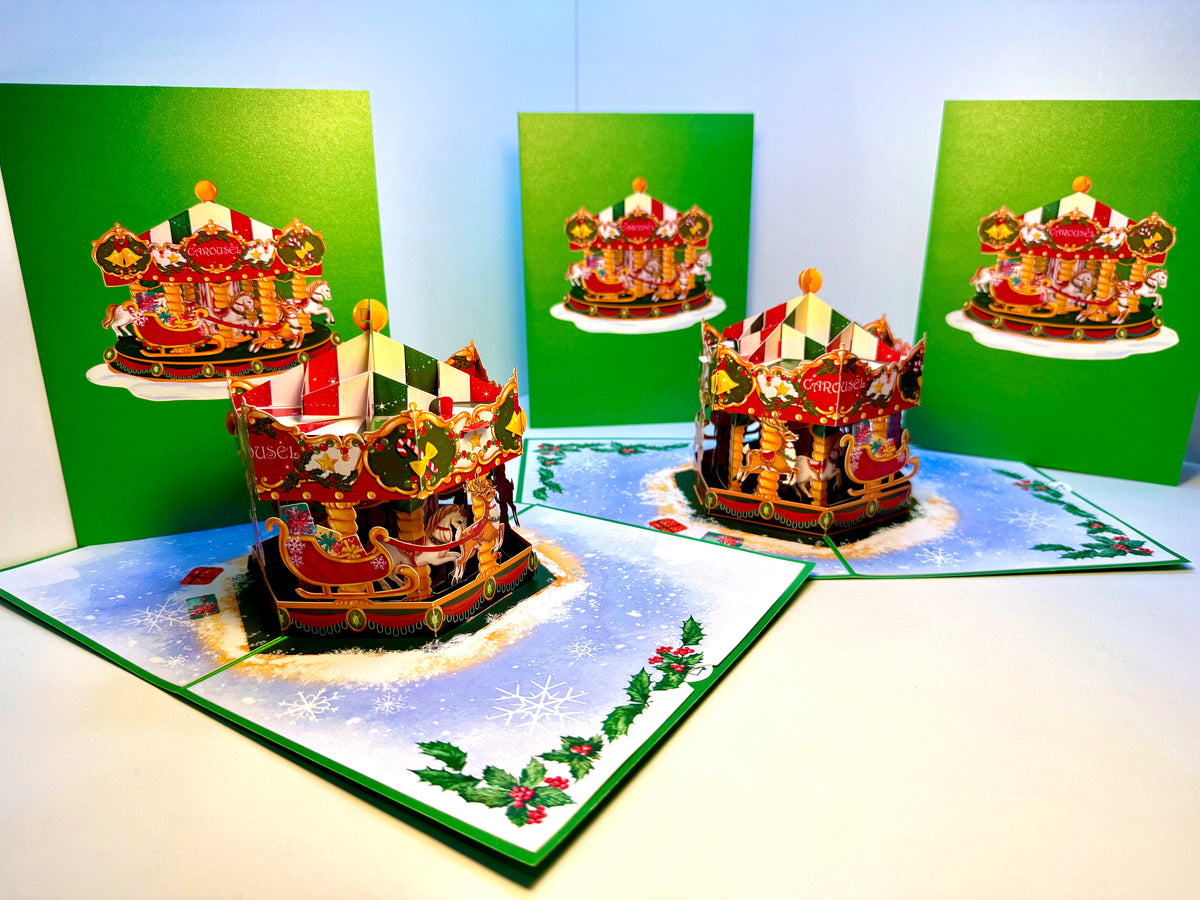 🎄 Christmas Carousel 3D Pop-Up Greeting Card – Perfect Gift for Merry-Go-Round Lovers 🎄 Origami Pop Cards 3D Pop Up Greeting Card Merry Christmas Thank You Handmade Best Wishes Blank Card Gift Happy Holidays Celebrate the Special Day