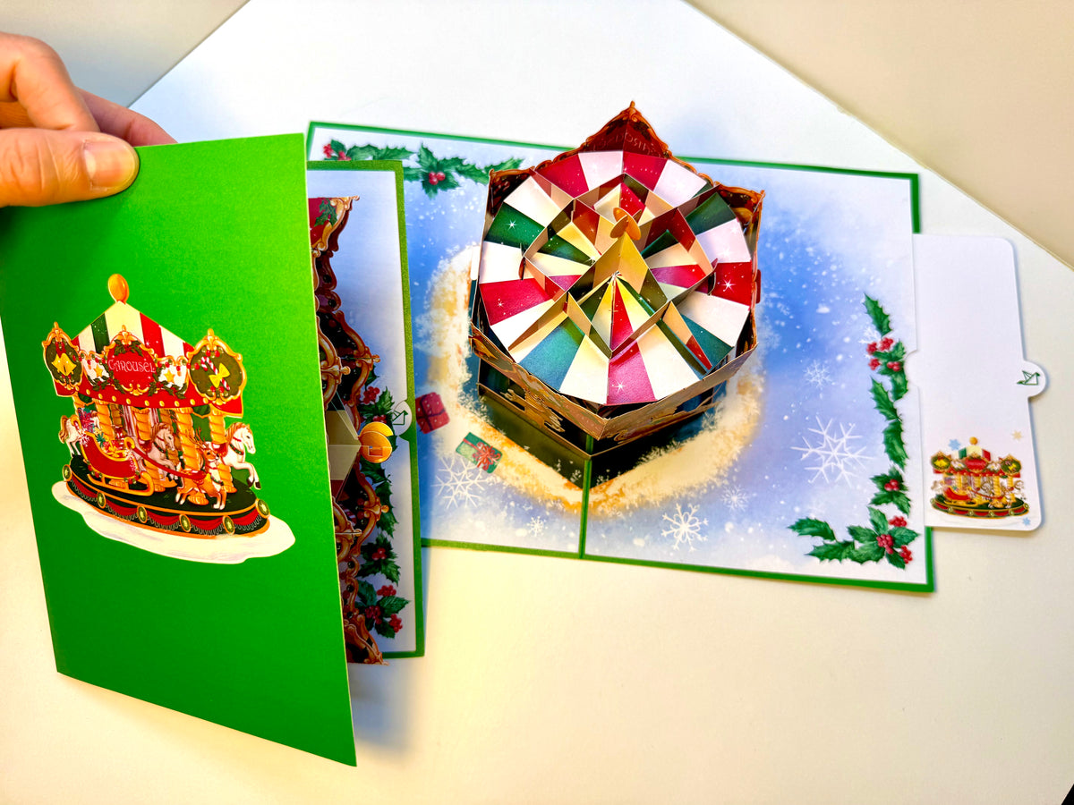 🎄 Christmas Carousel 3D Pop-Up Greeting Card – Perfect Gift for Merry-Go-Round Lovers 🎄 Origami Pop Cards 3D Pop Up Greeting Card Merry Christmas Thank You Handmade Best Wishes Blank Card Gift Happy Holidays Celebrate the Special Day