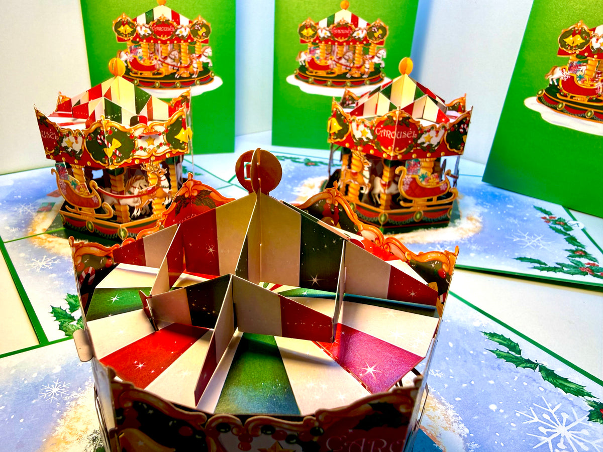 🎄 Christmas Carousel 3D Pop-Up Greeting Card – Perfect Gift for Merry-Go-Round Lovers 🎄 Origami Pop Cards 3D Pop Up Greeting Card Merry Christmas Thank You Handmade Best Wishes Blank Card Gift Happy Holidays Celebrate the Special Day