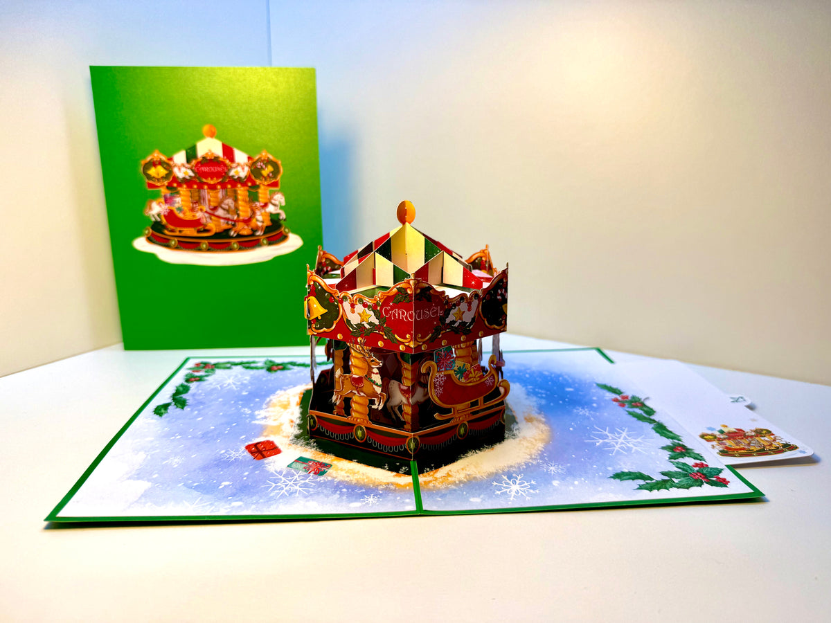 🎄 Christmas Carousel 3D Pop-Up Greeting Card – Perfect Gift for Merry-Go-Round Lovers 🎄 Origami Pop Cards 3D Pop Up Greeting Card Merry Christmas Thank You Handmade Best Wishes Blank Card Gift Happy Holidays Celebrate the Special Day