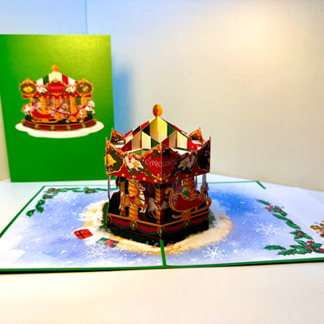 🎄 Christmas Carousel 3D Pop-Up Greeting Card – Perfect Gift for Merry-Go-Round Lovers 🎄 Origami Pop Cards 3D Pop Up Greeting Card Merry Christmas Thank You Handmade Best Wishes Blank Card Gift Happy Holidays Celebrate the Special Day