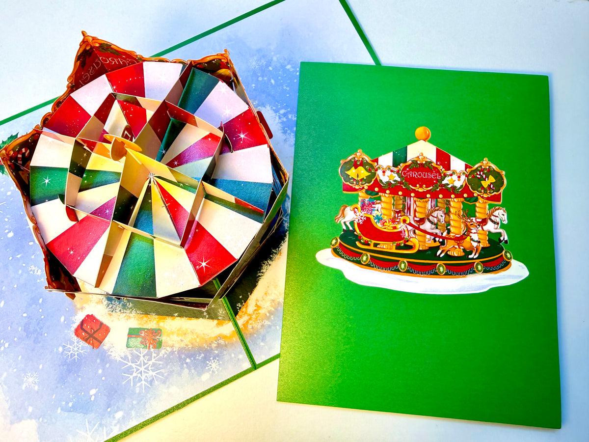 🎄 Christmas Carousel 3D Pop-Up Greeting Card – Perfect Gift for Merry-Go-Round Lovers 🎄 Origami Pop Cards 3D Pop Up Greeting Card Merry Christmas Thank You Handmade Best Wishes Blank Card Gift Happy Holidays Celebrate the Special Day