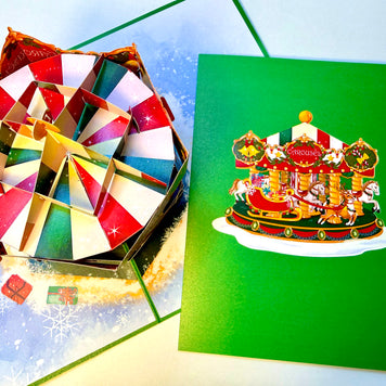 🎄 Christmas Carousel 3D Pop-Up Greeting Card – Perfect Gift for Merry-Go-Round Lovers 🎄 Origami Pop Cards 3D Pop Up Greeting Card Merry Christmas Thank You Handmade Best Wishes Blank Card Gift Happy Holidays Celebrate the Special Day