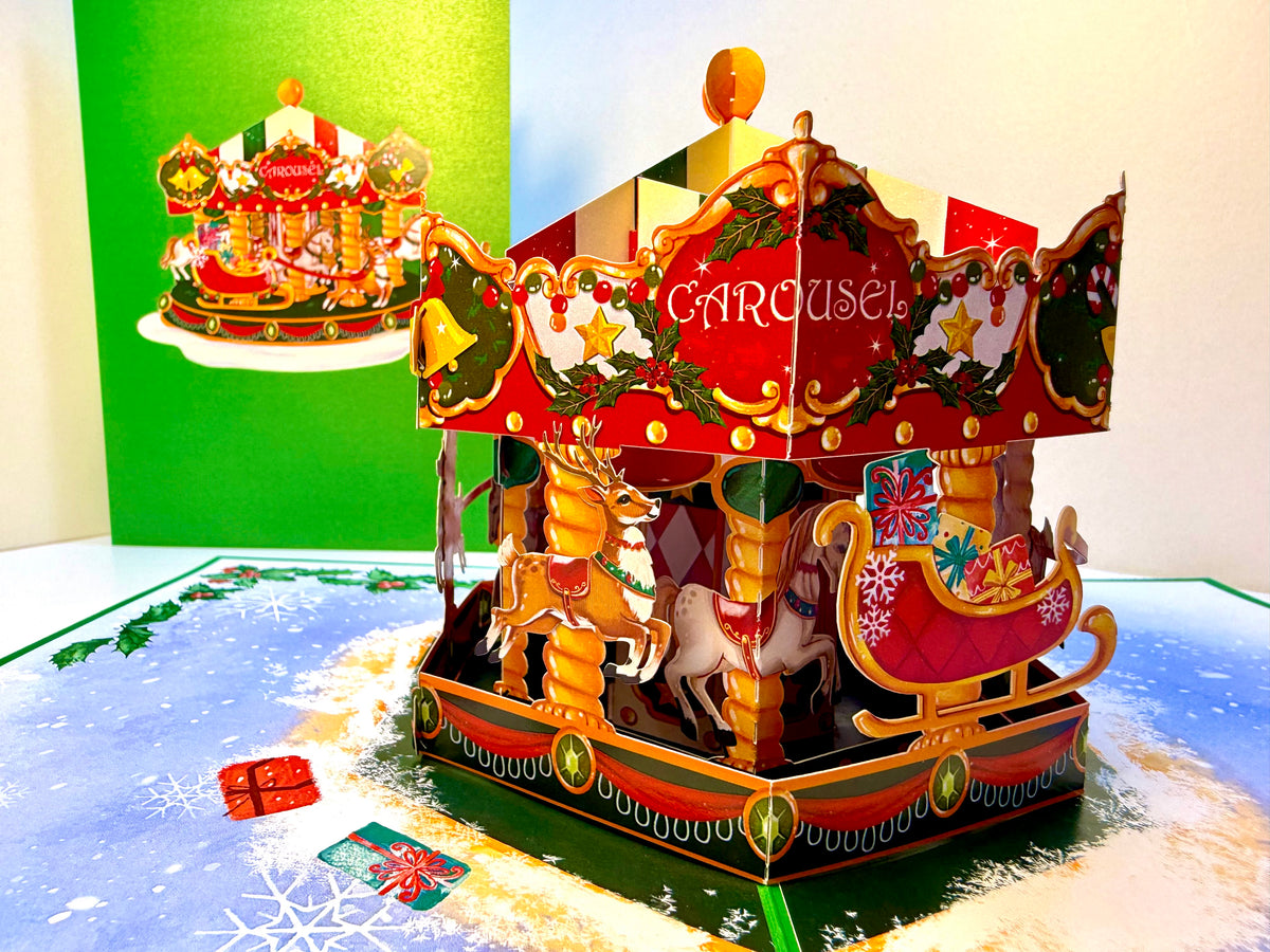 🎄 Christmas Carousel 3D Pop-Up Greeting Card – Perfect Gift for Merry-Go-Round Lovers 🎄 Origami Pop Cards 3D Pop Up Greeting Card Merry Christmas Thank You Handmade Best Wishes Blank Card Gift Happy Holidays Celebrate the Special Day