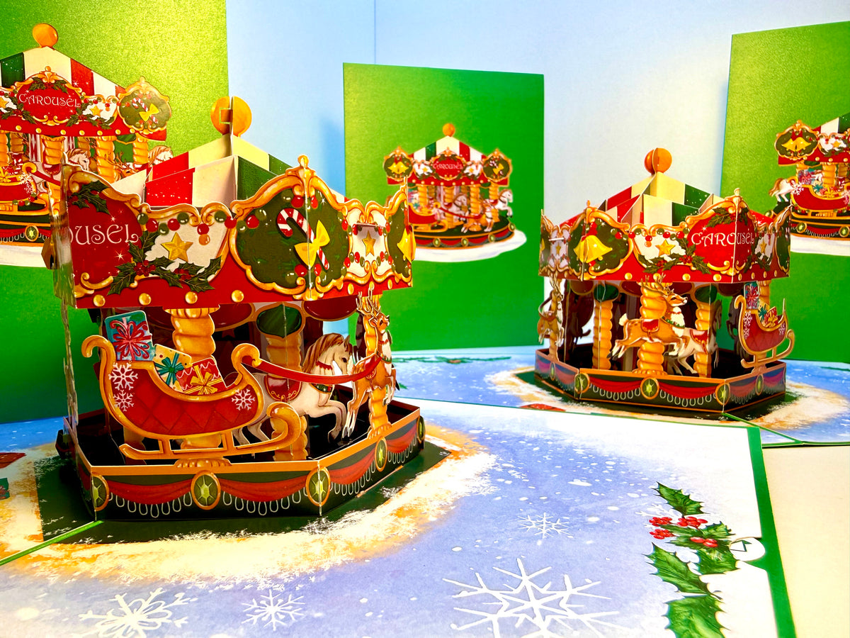 🎄 Christmas Carousel 3D Pop-Up Greeting Card – Perfect Gift for Merry-Go-Round Lovers 🎄 Origami Pop Cards 3D Pop Up Greeting Card Merry Christmas Thank You Handmade Best Wishes Blank Card Gift Happy Holidays Celebrate the Special Day