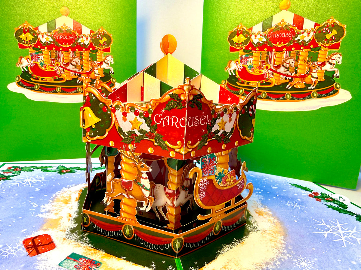 🎄 Christmas Carousel 3D Pop-Up Greeting Card – Perfect Gift for Merry-Go-Round Lovers 🎄 Origami Pop Cards 3D Pop Up Greeting Card Merry Christmas Thank You Handmade Best Wishes Blank Card Gift Happy Holidays Celebrate the Special Day