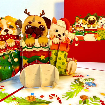 Christmas Dog Stockings 3D Origami Pop Cards 3D Pop Up Greeting Card Merry Christmas Thank You Handmade Best Wishes Blank Card Gift Happy Holidays Celebrate the Special Day with Belove Family