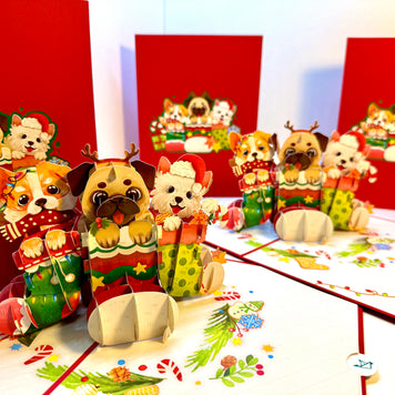 Christmas Dog Stockings 3D Origami Pop Cards 3D Pop Up Greeting Card Merry Christmas Thank You Handmade Best Wishes Blank Card Gift Happy Holidays Celebrate the Special Day with Belove Family