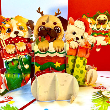 Christmas Dog Stockings 3D Origami Pop Cards 3D Pop Up Greeting Card Merry Christmas Thank You Handmade Best Wishes Blank Card Gift Happy Holidays Celebrate the Special Day with Belove Family