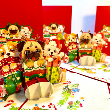 Christmas Dog Stockings 3D Origami Pop Cards 3D Pop Up Greeting Card Merry Christmas Thank You Handmade Best Wishes Blank Card Gift Happy Holidays Celebrate the Special Day with Belove Family