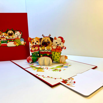 Christmas Dog Stockings 3D Origami Pop Cards 3D Pop Up Greeting Card Merry Christmas Thank You Handmade Best Wishes Blank Card Gift Happy Holidays Celebrate the Special Day with Belove Family